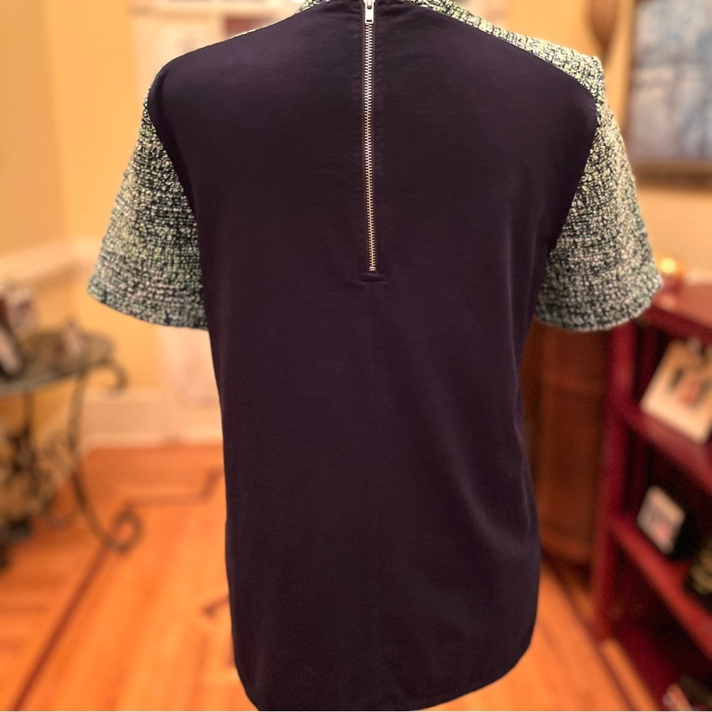 ❗️HOST PICK❗️Crew Blouse Top Tee Navy Green Boucle Sleeve ColorBlock - Picture 3 of 7
